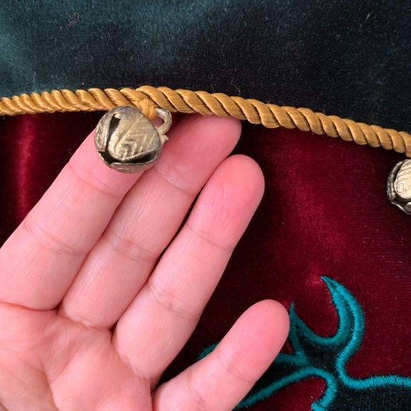 Christmas holiday velvet stocking with tassel and bells - Picture 5 of 7